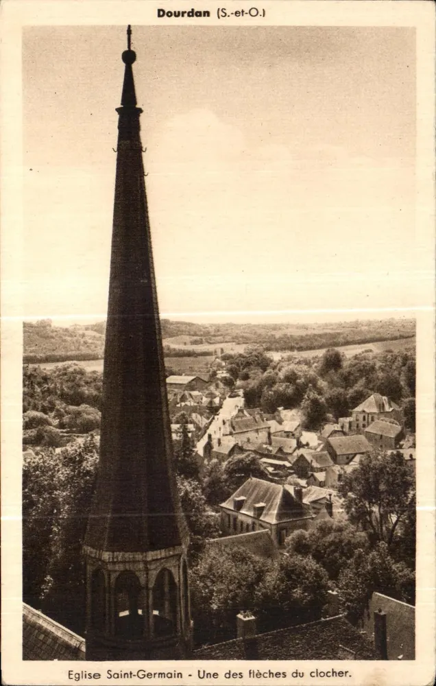 Dourdan (S.-et-O.) — Kirche Saint-Germain — Eine der Glockentürme Spitze - Vorderseite