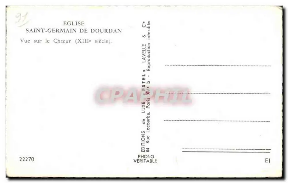 Igreja de São Germain de Dourdan — Vista do Cúpula (século XIII) — Editor Estel, n° 22270 - Verso