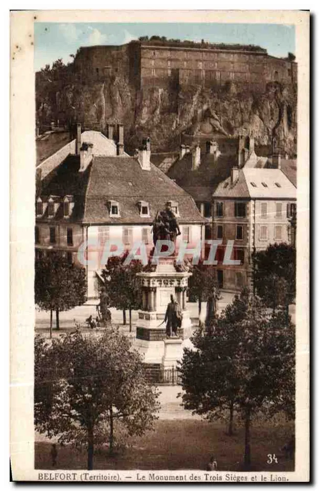 Belfort (Territoire) — Der Denkmal der Drei Belagerungen und der Löwe — E. Karrer, Belfort, Nr. 34 - Vorderseite