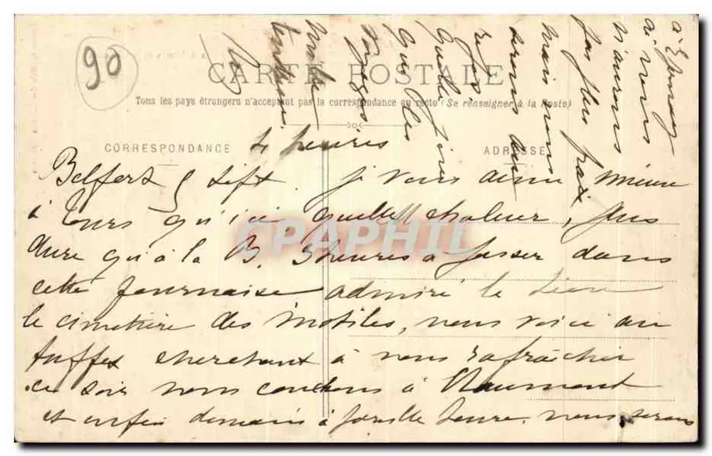 Belfort, la Place d'Armes et le Château — Édition spéciale des Galeries Modernes, n° 110 - Verso