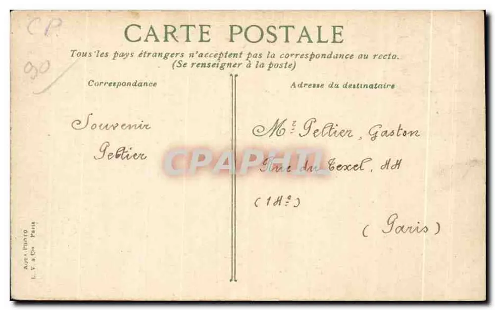 Belfort - O Castelo do Leão — editor L. V. & Cie, Paris, n° 1202 - Verso