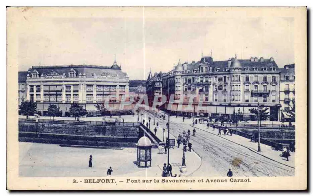 Belfort — Fontäne auf der Savoureuse und Avenue Garnot — Graphil - Vorderseite