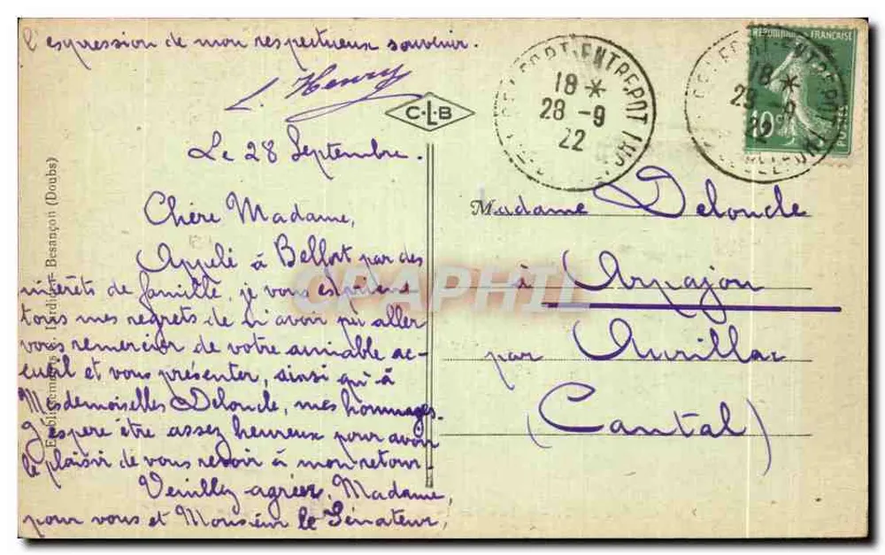 Belfort — Fontäne auf der Savoureuse und Avenue Garnot — Graphil - Rückseite