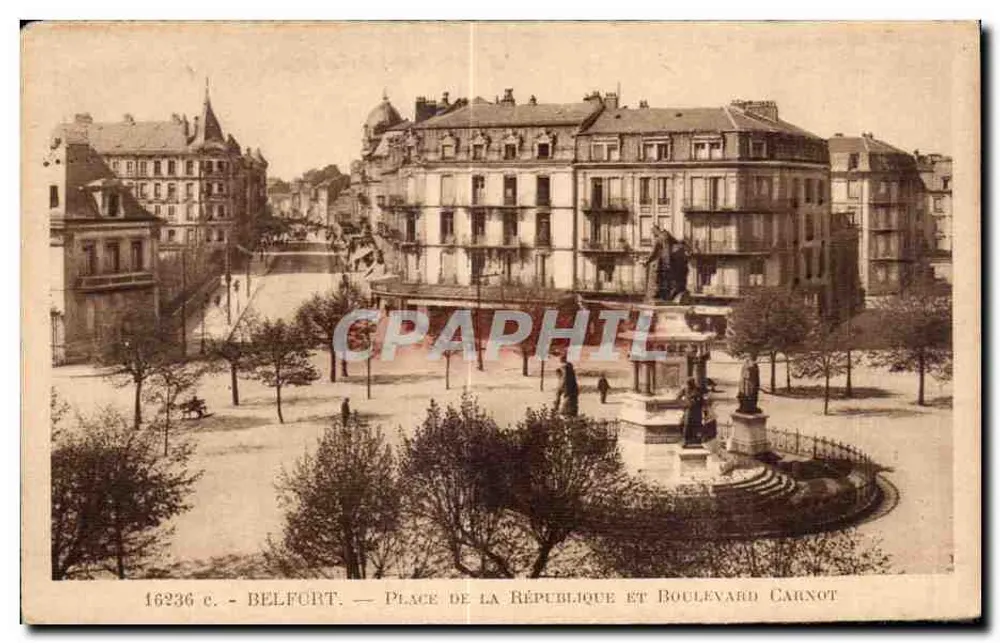Belfort — Place de la République und Boulevard Carnot — Édition La Cigogne - Vorderseite