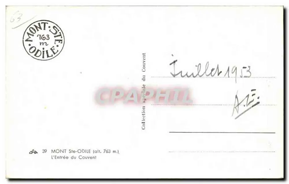 Monte Ste-Odile — Entrada do convento — Bilhete postal antigo especial - Verso