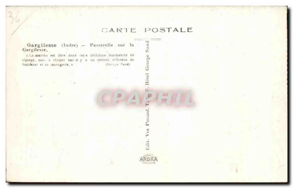 Gargilesse (Indre) — Ponte sobre a Gargilesse — Editor Vve Pacaud, Toulon - Verso