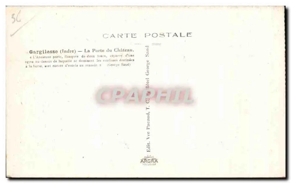 Gargilesse (Indre) — A Porta do Castelo — editor A. Pacaud, Toulouse - Verso