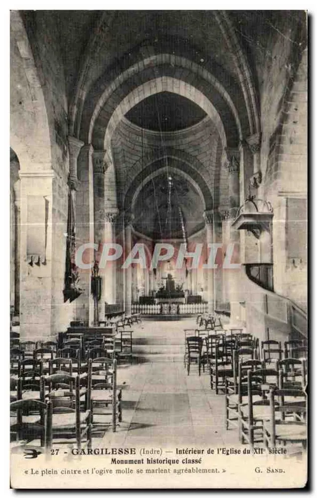 Gargilesse (Indre) — Innenansicht der Kirche des 12. Jahrhunderts — Klassifiziertes historisches Denkmal — G. Sand - Vorderseite