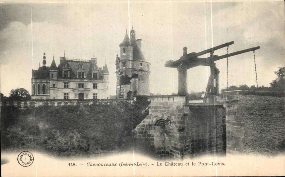 Chenonceaux (Indre-et-Loire) — O Castelo e o Pont-Levis — Grand Bazar Tours, n°148 - Frente
