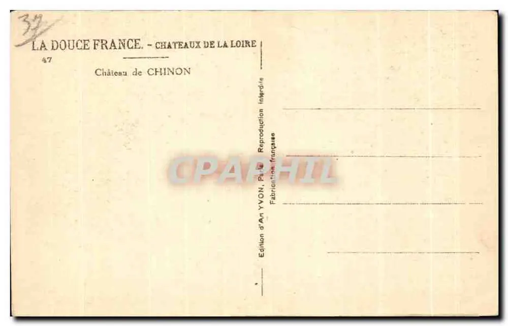 Castelo de Chinon — Castelos da Loire — Edição de Arte Yvon, Chinon - Verso