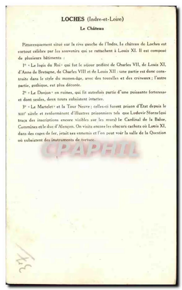 Loches (Indre-et-Loire) — O Castelo — Coleção da Solution Pautaubege, 1ª Série - Verso
