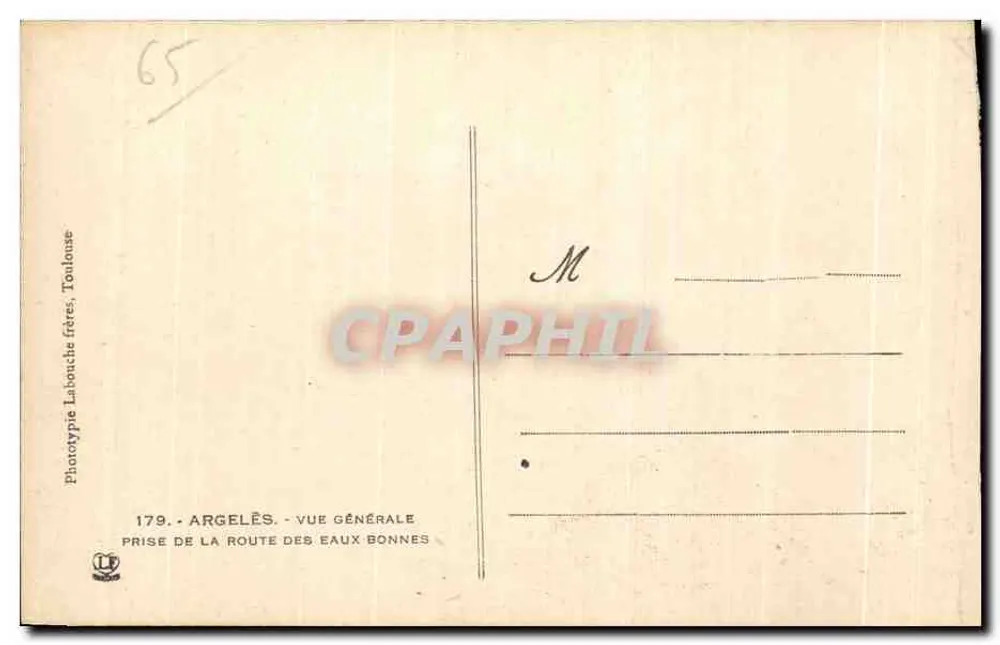 Argelès - Allgemeiner Blick von der Route des Eaux Bonnes — Phototypie Labonche frères, Toulouse, n°179 - Rückseite