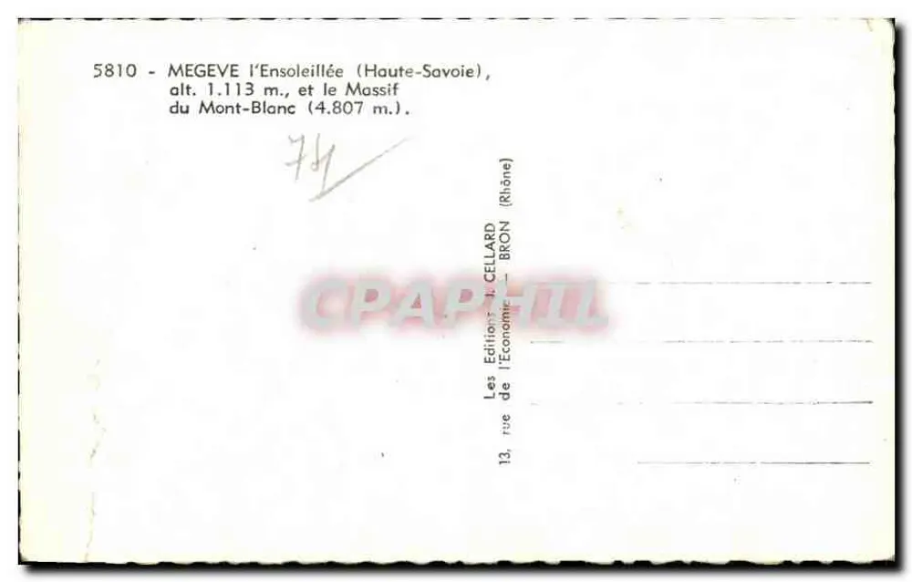 Mégeve l'Ensoleillée — Haute-Savoie — Éditions L. Cellard Bron - Rückseite