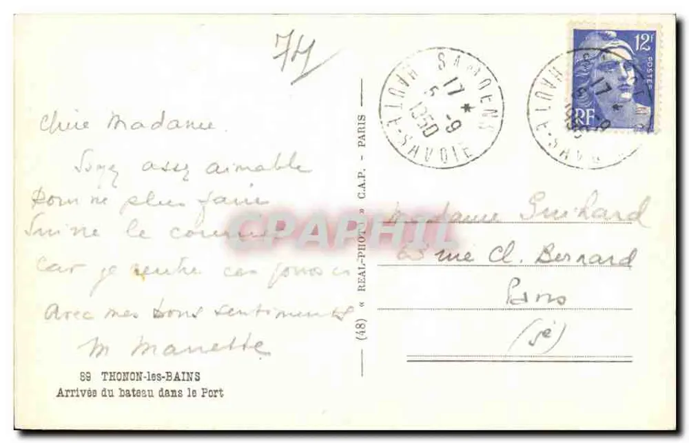 Ankunft des Bootes am Hafen — Thonon-les-Bains — Verlag C.A.P. Nr. (48) - Rückseite
