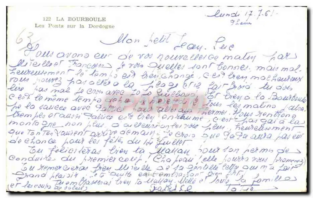 Die Brücken über die Dordogne — Panoramablick mit Brücken und Ufer — unbekannter Verleger, Nr. 63 - Rückseite