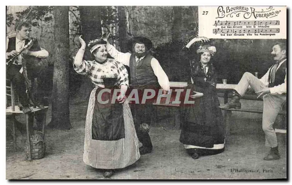 Sessão de dança folclórica — A Bourrée d'Aubergono — editada por L'Harmonelle, Paris, n°27 - Frente