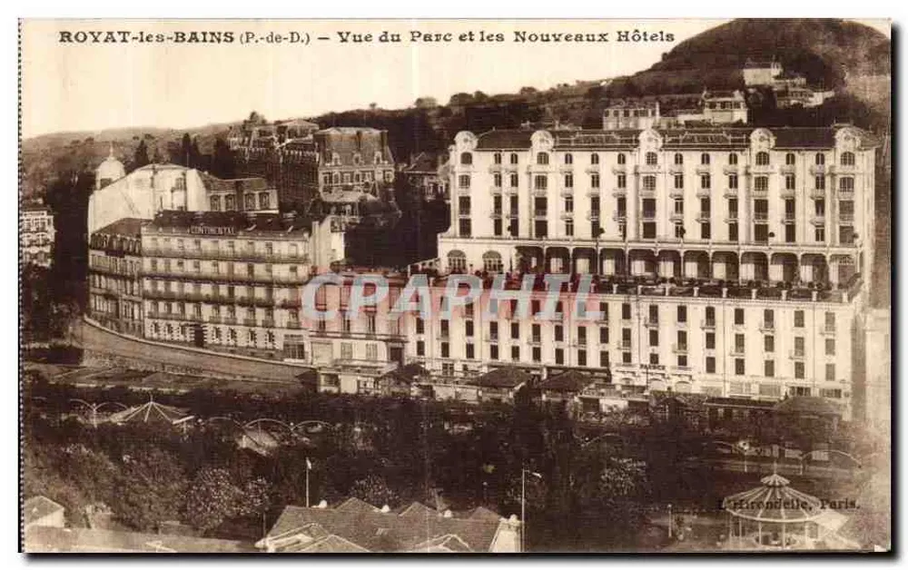 Royat-les-Bains (P.-de-D.) — Ansicht des Parks und der neuen Hotels — Verlag L. Hironnelle, Paris - Vorderseite