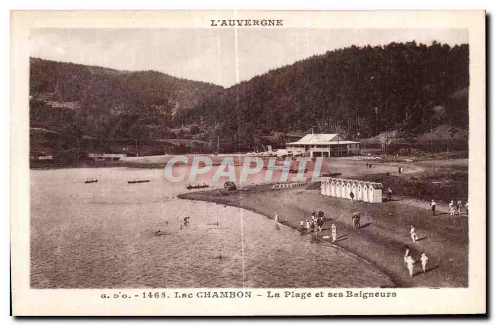 Lago de Chambon — La Playa y sus Bañistas — J. Goutelangeous, edit. (P.-de-D.) - Anverso