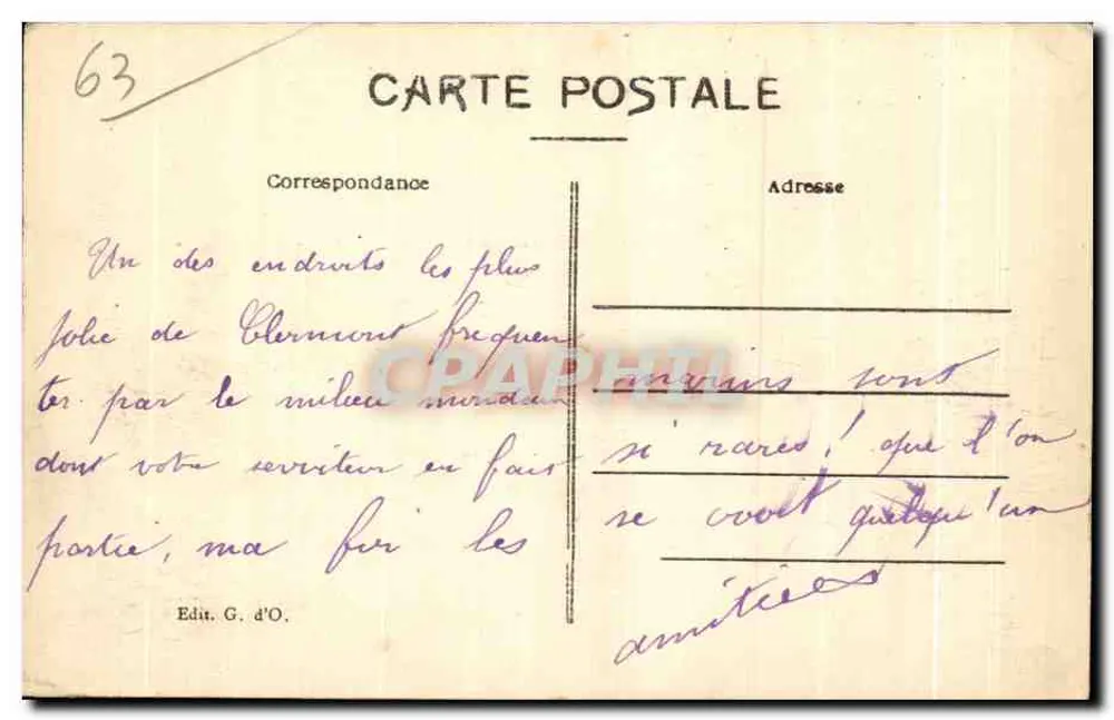 Clermont-Ferrand — Boulevard Desaix — Editor G. d'O. n° 63 - Verso