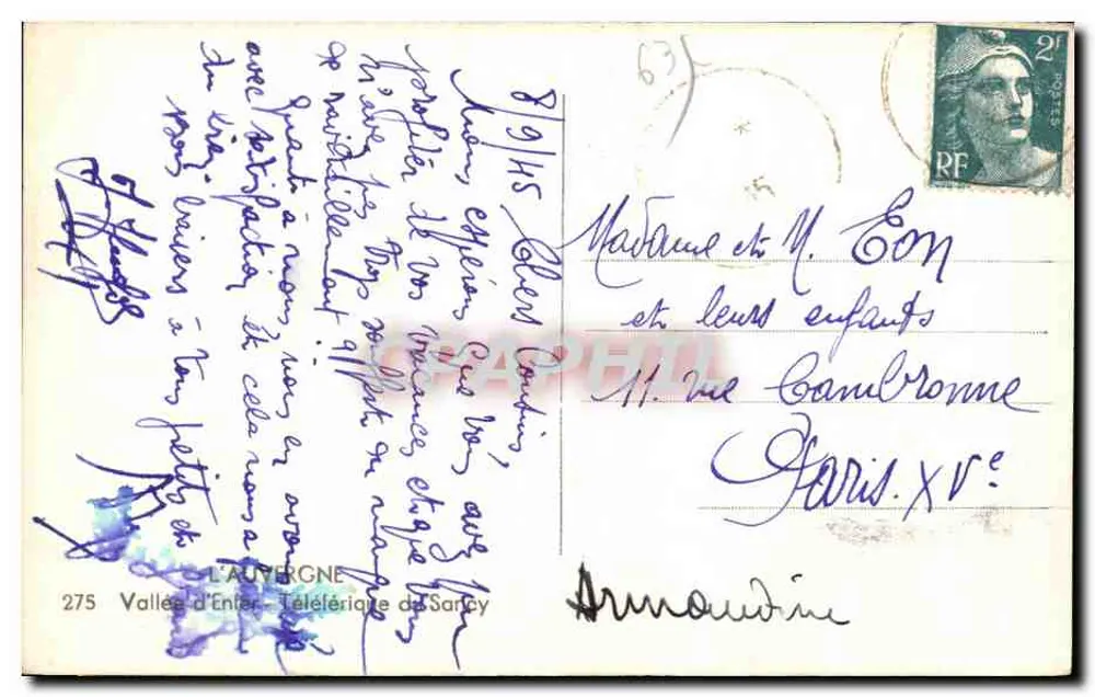 Valle dell'Enter - Teleferico di Sancy — L’Auvergne, editore G.d'O, n°275 - Verso