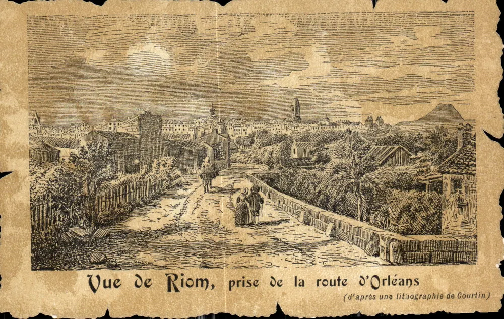 Ausblick auf Riom, von der Straße nach Orléans — nach einer Lithografie von Courtin - Vorderseite