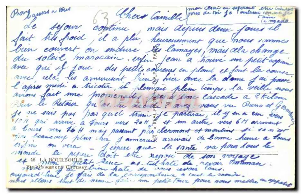 Estabelecimento Choussy — Vista da entrada e do prédio principal — Bilhete postal antigo - Verso