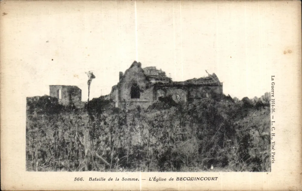 Schlacht an der Somme — Die Kirche von Becquincourt — L. C. H. Visé Paris - Vorderseite