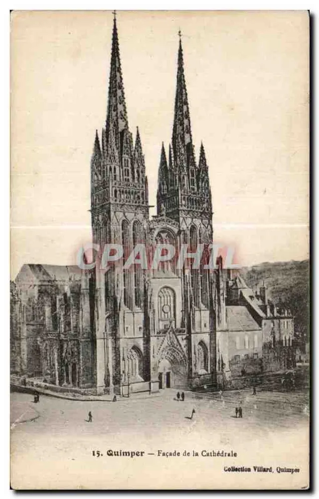Quimper — Fachada da Catedral — Coleção Villard, Quimper - Frente
