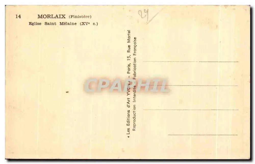 Morlaix (Finistère) — Igreja de São Melaine (século XV) — Les Éditions d'Art YVCN, Paris - Verso