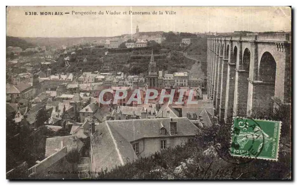 Moriâix — Ansicht des Viadukts und Panorama der Stadt — Sammlung V. K. Guignard, Nr. 5318 - Vorderseite
