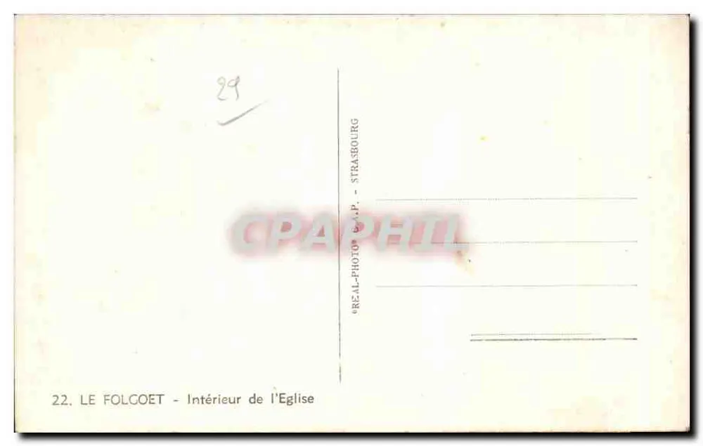 Interior da igreja — Le Folcoet — editor REAL-PHOTO - STRASBOURG, n°22 - Verso