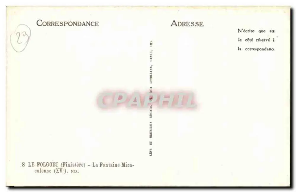 La Fontaine Miraculeuse — Finistère — Verlag Lévy et Reuverdin, Paris - Rückseite