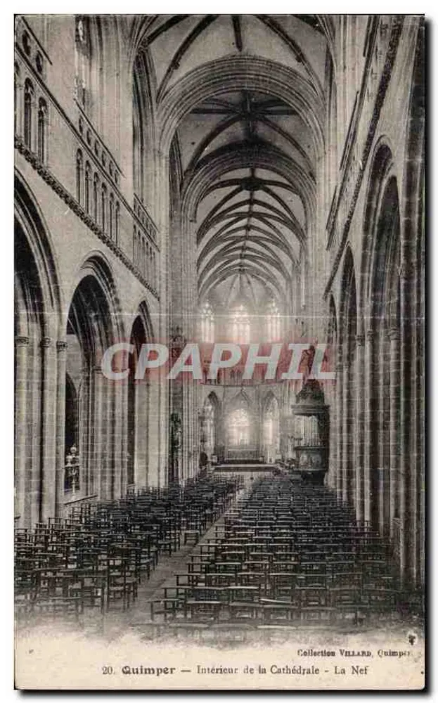 Quimper — Interior de la Catedral — La Nave — Colección Villard, Quimper - Anverso