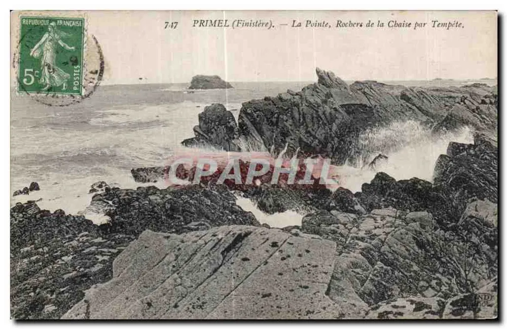 Primel (Finistère) — Die Spitze, Felsen der Cbaise während eines Sturms — Verlag AD, Nr. 747 - Vorderseite