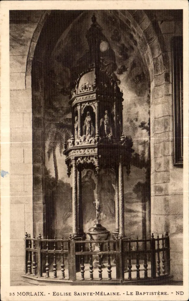Morlaix - Kirche Sainte-Mélanie - Der Taufstein - ND - Vorderseite