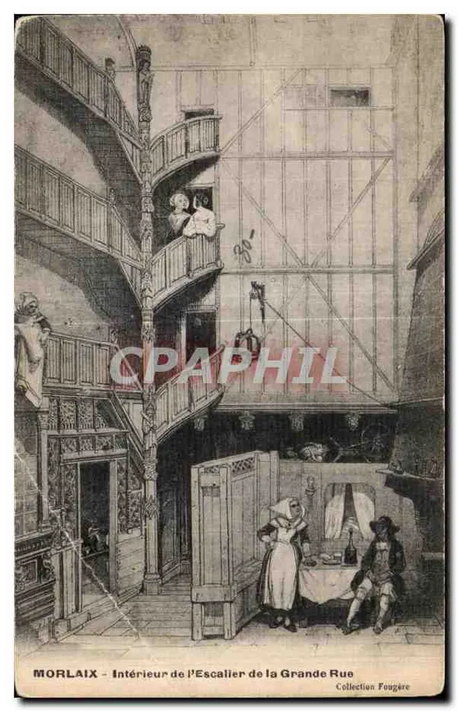 Morlaix - Innenansicht der Treppe der Grande Rue — Sammlung Fougrére - Vorderseite