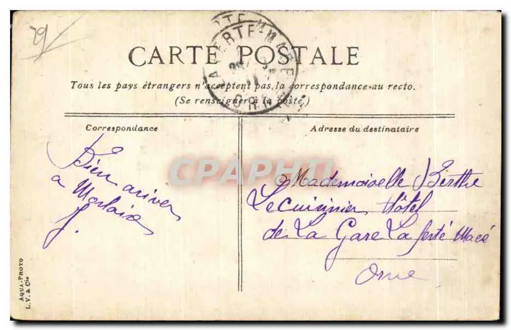 Marlaix - Hotel de Ville — editor L.V.P.C. n° 672 - Verso