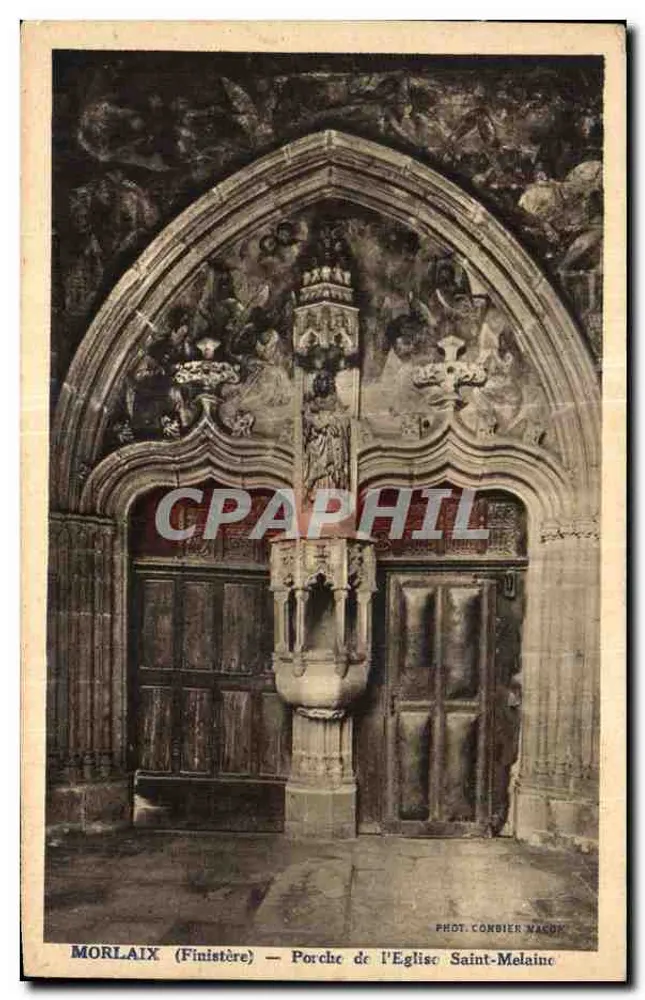 Morlaix (Finistère) — Ansicht des Portals der Kirche Saint-Melaine — Foto. Combier Macon - Vorderseite