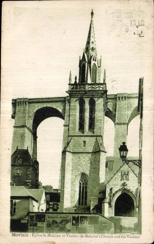 Morlaix — Kirche Saint-Melaine und Viadukt — unbekannter Verlag, Seriennummer nicht sichtbar - Vorderseite