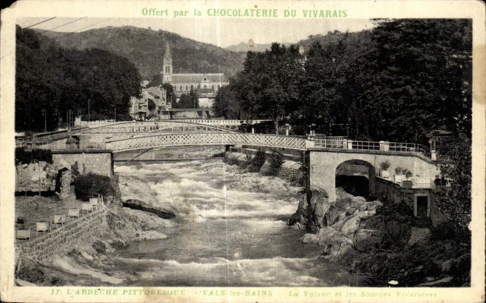 Die malerische Ardèche — Vals-les-Bains — La Volane und die Vivaraïse-Quellen — Angeboten von der Chocolaterie du Vivaraïs - Vorderseite