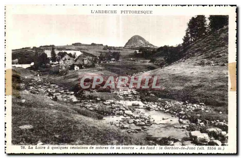 Die Loire einige hundert Meter von ihrer Quelle entfernt — Im Hintergrund: Gerbier-de-Jonc (Höhe 1554 m.) — P. Dupont, Verlag — Pailles-Bans - Vorderseite