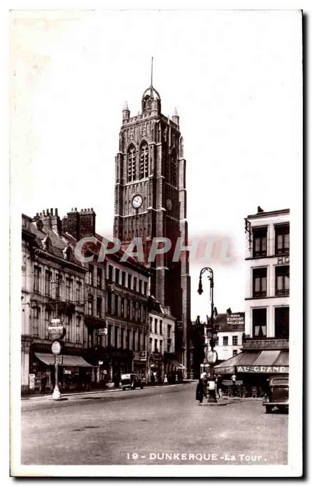 Dunkerque - A Torre — vista da torre da igreja com rua comercial — Cokliek frères, Lille, n°19 - Frente
