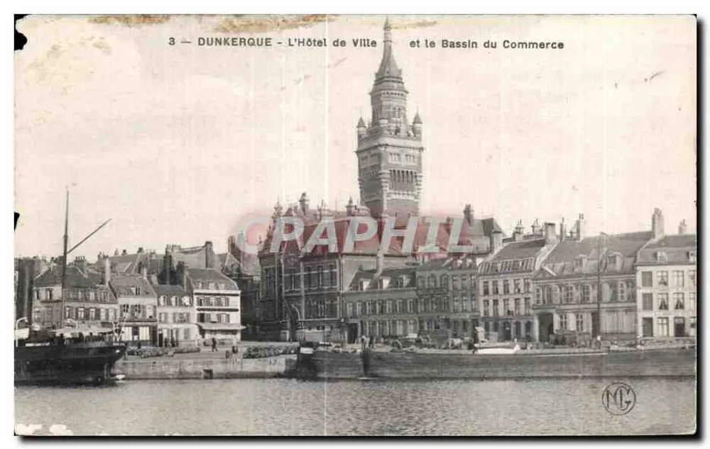 Dunkirk — Das Rathaus und der Handelskai — Verlag MG, Nr. 3 - Vorderseite