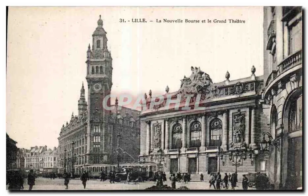 Lille - Die Neue Börse und das Grand Theatre — 'La Cigogne'-Karten, 25, rue des Foss - Vorderseite