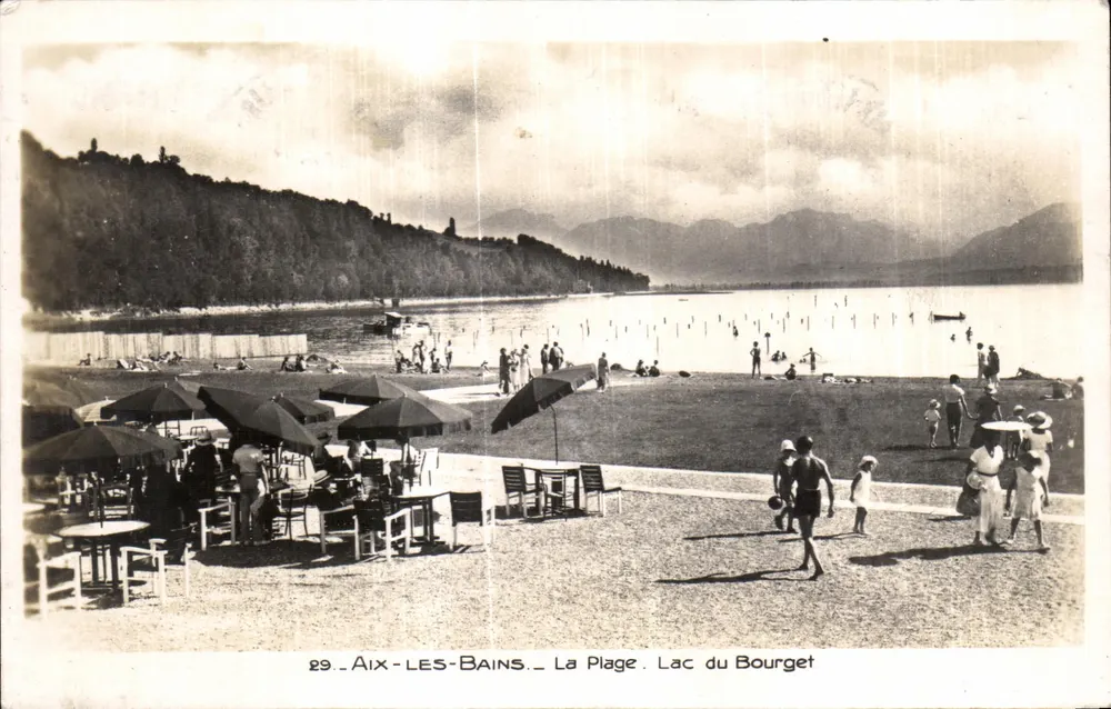 Aix-les-Bains — A Praia. Lago do Bourget — Editor não identificado, n° 29 - Frente
