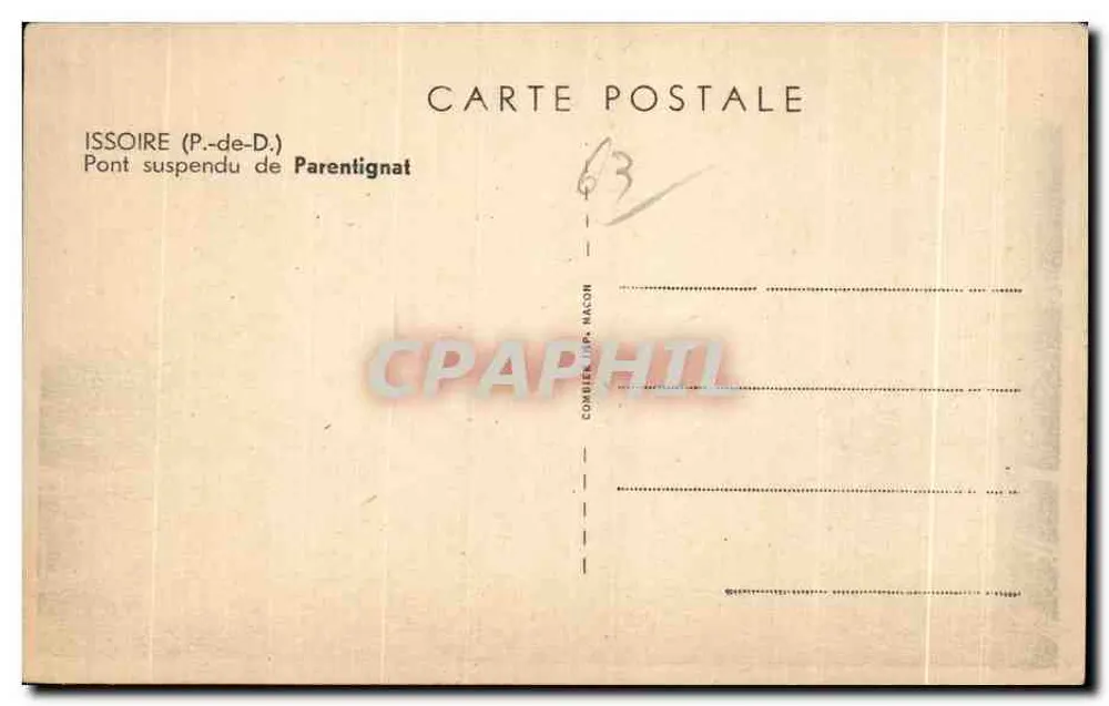 Ponte suspensa de Parentignat — Issoire (P.-de-D.) — Editor Combier, Nâcon - Verso