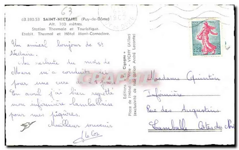 Die Storch — Thermalbad Saint-Nectaire — Editions de la Mairie de Vichy - Rückseite