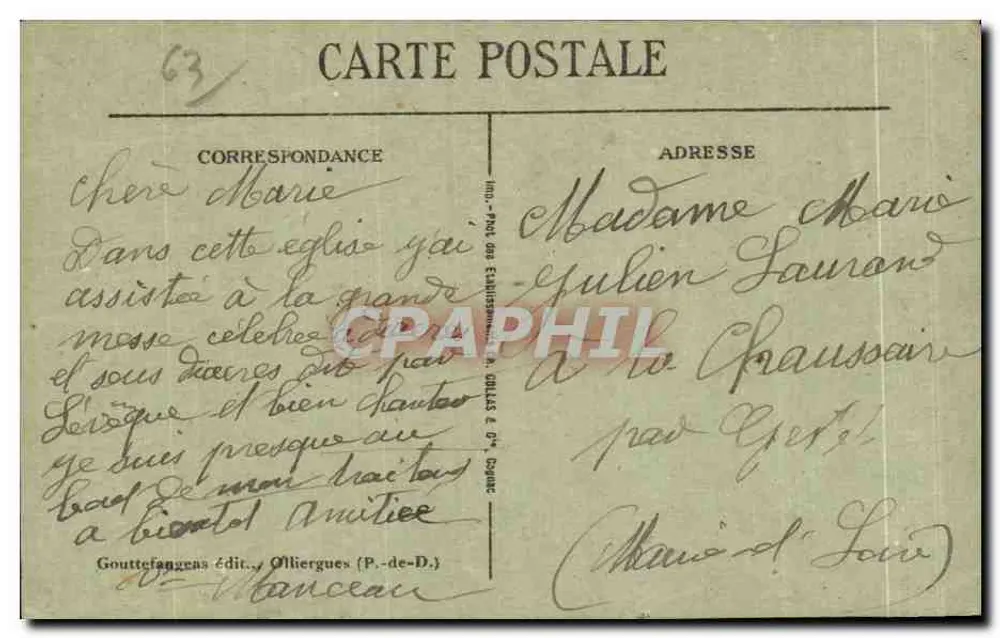 Clermont-Ferrand — Rue des Gras und Kathedrale — G. d'O. - Rückseite