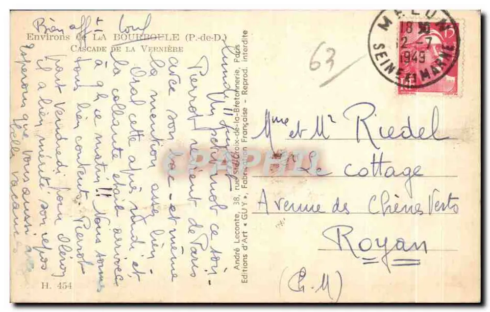 Cachoeira da Vernière — Arredores de La Bourboule (P.-de-D) — André Luconte d'Art « Guy », n° H. 454 - Verso