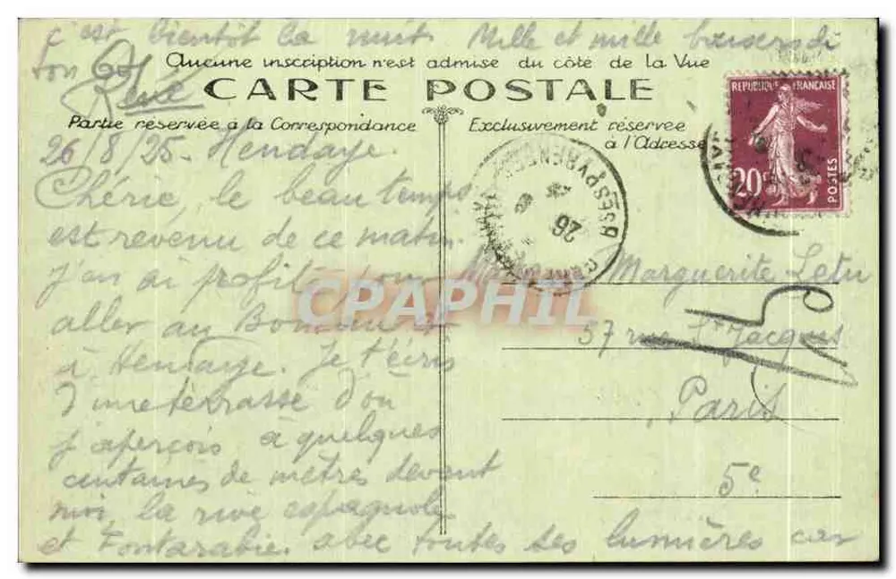 Cap Figuier — Les Villas — Hôtel Eskualduna — Route de la Plage — Phototypie Marcel Delboy, Bordeaux - Rückseite